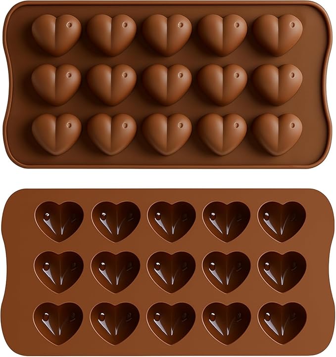 Heart Silicone Mould – Non-Stick Reusable Silicone Mould for Chocolate, Jelly, Candy & Wax Melts – Valentine Day - 15 Heart Moulds for Homemade Sweets