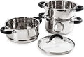 Tower T80836 3-Tier Steamer with Encapsulated Base and Tempered Glass Lid with Steam Release Vent, Induction Compatible, Stainless Steel, Silver