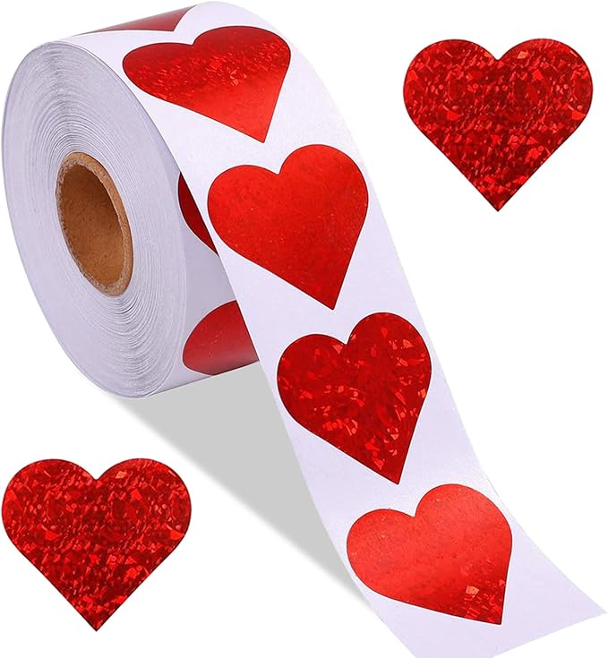 Valentines Day Stickers, 500Pcs Glitter Red Heart Stickers, Love Heart Stickers for Valentine's Day Wedding Birthday Decoration Accessories Anniversaries, Self-Adhesive, Waterproof