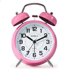 Super Loud Alarm Clock for Heavy Sleepers, Retro Twin Bell Design, 4-Inch Silent Non-Ticking Quartz with Backlight, Metal Bedside Clock for Children’s Room (Pink)