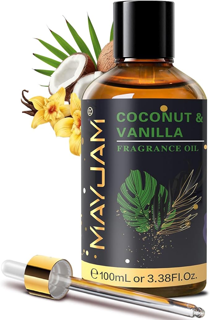 MAYJAM Fragrance Oil, 100ML Coconut & Vanilla Aromatherapy Oil, with Glass Dropper, Diffuser Oil for Making Candle, Soap, Bath Bombs