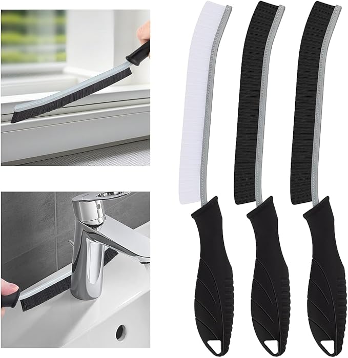 Hard Bristle Crevice Cleaning Brush UK- Multifunctional Bathroom Cleaning Brushes, Window Groove Gaps Brush, Grout Brush, Cleaning Tools for Toilet, Kitchen, Home, Sink, Household (3, Black)