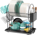 niffgaff 2-Tier Black Dish Drying Rack for Kitchen Countertop - Stainless Steel Dish Drainer with Drip Tray, Draining Board & Utensil Holder & cup holder for Small Spaces