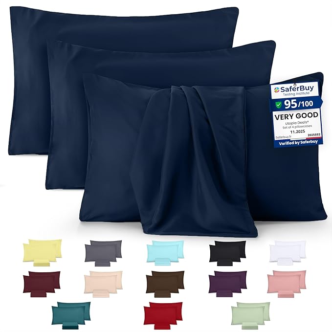 Utopia Bedding - 4 Pack Pillow Cases - OEKO-TEX - Standard Size 50x75 cm - 100% Brushed Microfiber Pillowcases with Envelope Closure, pillows not included - Wrinkle, Fade, & Stain Resistant - Navy