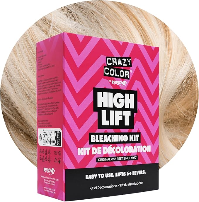 Crazy Color High Lift Bleaching Kit. Pre-lightener Powder Bleach & 30 Vol (9%) Developer | Achieve up to 6+ levels of lift. Vegan & Cruelty Free