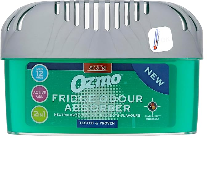 Ozmo 2 in Fridge Odour Absorber 200g | Lasts 12 Weeks | Neutralises Odours & Protects Flavours | Safe Temperature Indicator
