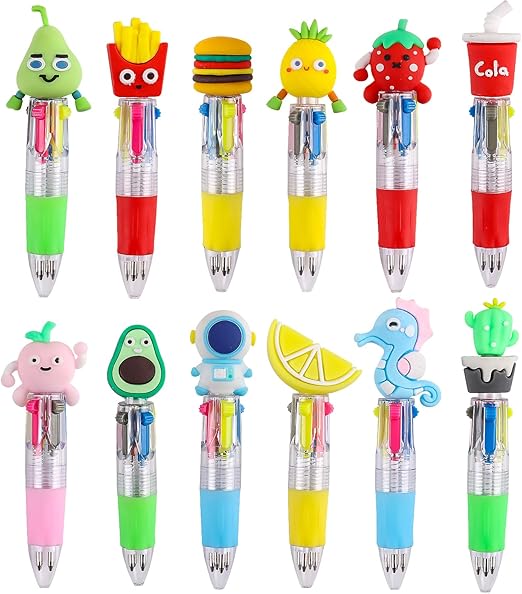 12 PCS Multi-Coloured Pens Set, Mini Retractable Fun Pens for Kids, Novelty Pens for Party Bag Fillers & School Class Gifts.