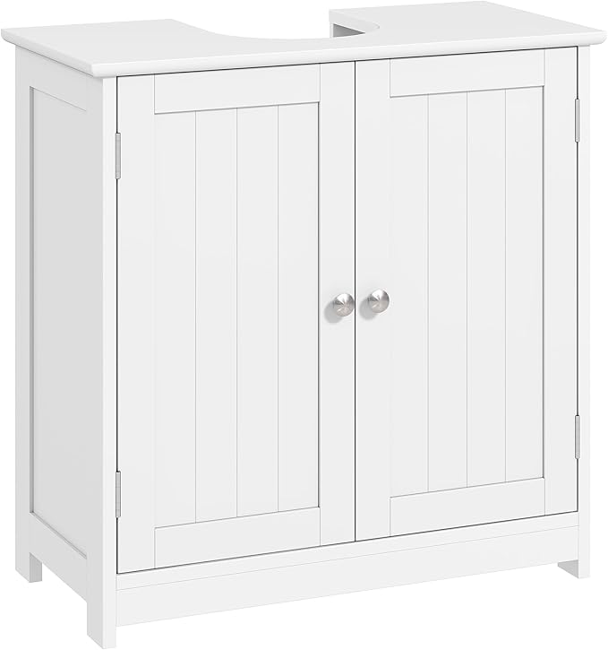 kleankin Under Sink Bathroom Cabinet, Freestanding Under Sink Cabinet with 2 Doors and Adjustable Shelf for Basin without or with Pedestal, White