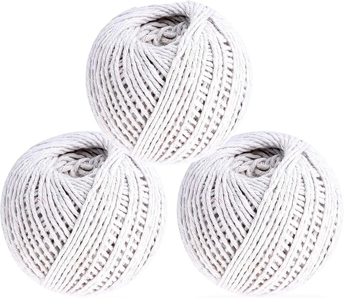 3x Cotton String Balls Kitchen Twine for Meat Durable White Twine for Gardening, DIY, & Crafting, Gift Wrapping & Butchers String (45M x 3) 135M