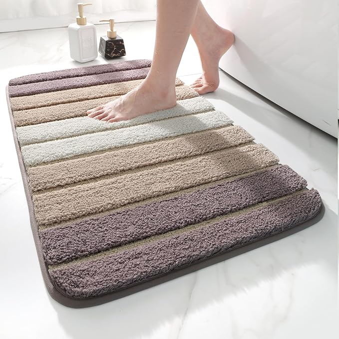 DEXI Bath Mat 40 x 60 cm, Extra Soft Absorbent Microfiber, Non-Slip Washable Rugs for Shower Floor, Bathmat Bathroom Accessories Decor, Beige
