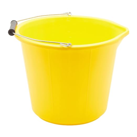 ProDec Heavy Duty Yellow 14 Litre (3 Gallon) Plastic Builders Bucket, Cement & Plastering Bucket, Heavy Duty Buckets, Black Buckets