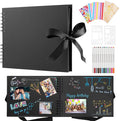 Photo Album Scrapbook - 80 Page DIY Memory Book with 12 Metallic Pens & 8 Photo Stickers, Holds 420 Photos - Scrapbook Kit, Perfect for Writing, Drawing, and Storing Memories(Black)