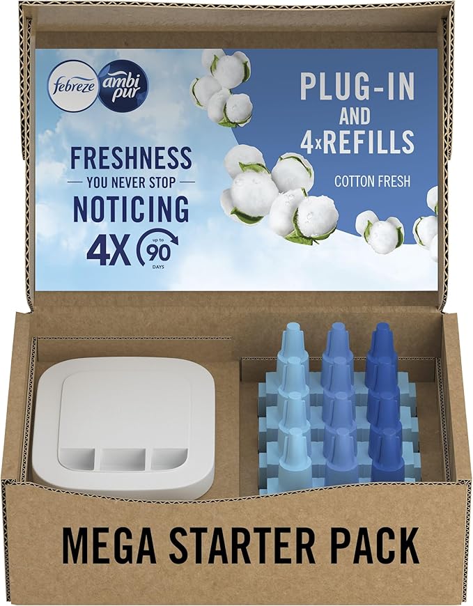 Febreze 3Volution Plug In Air Freshener Starter Kit + 4 Refills, (20mlx4), Odour Fighter