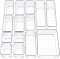 14 Pcs Clear Drawer Organiser with 4 sizes Desk Organizer ideal for organizing, cosmetics, makeup, jewelry, office supplies, bathroom accessories & much more
