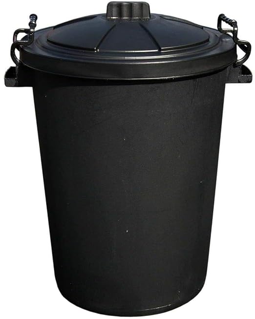Black 50L 50 Litre Extra Large Heavy Duty Plastic Bin Dustbin, Storage Unit with Locking Lid for Home Garden Rubbish Waste Animal Feed