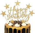 Gold Happy Birthday Cake Topper Set - Glitter Cardstock Cake Decorations with Stars - Reusable Party Supplies for Men, Women, Boys & Girls - Elegant Sparkle Decor for Cupcakes & Birthday Cakes (Gold)