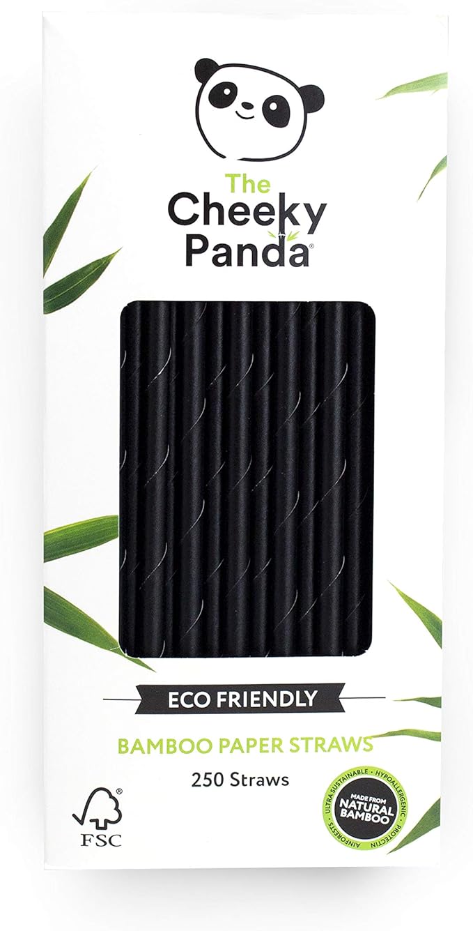 The Cheeky Panda Bamboo Paper Straws | 250 Black Coloured Paper Drinking Straws