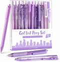 Four Candies Gel Pen Set, Cute Writing Pens with 0.5mm Fine Tip, Black & Purple Ink Pens with Highlighter, Aesthetic Stationery Supplies for School, Office, Pack of 12 - Lavender Series