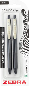 ZEBRA Pen SARASA Gel CLIP Vintage Black Ink Retractable Gel Pen 2 Pk - 0.7mm Black Gel Pens, Acid-Free, Water-Resistant, Rapid Dry, Archival Quality, Refillable Gel Pens with Alligator Clip