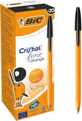 Bic Orange Fine Ballpoint Pens, Fine Point (0.8 mm), Blank Ink, Box of 20 - Writing Pens with Long-Lasting Ink, Black