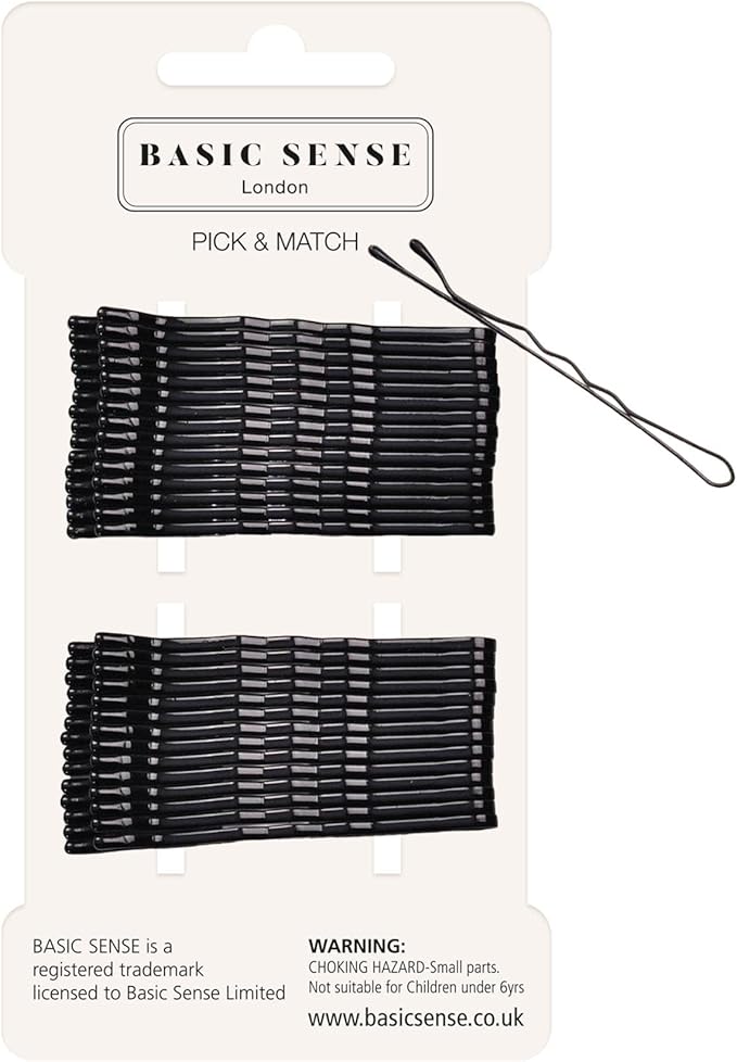 BasicSense 30pcs 48mm (1.8" inch) traditional metal bobby kirby wavy grips/pins, Black