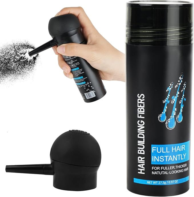 Professional Hair Building Fibers, Nature Keratin Hair Fibers Instantly Full Hair, Hair Loss Concealer Hair Thickening Spray Powder for Men and Women Thinning Hair (with Separate Nozzle, Black)