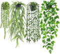 Der Rose 4 Pack Fake Plants Artificial Plants Indoor Hanging with Pots Artificial Ivy Vine Faux Eucalyptus Hanging Plants, Boston Fern, String of Pearls for Home Room Wall Shelf Indoor Outdoor Decor