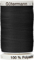 Black Colour 000 Gutermann Top Stitch Sewing Thread Extra Strong Thick Polyester Upholstery Jeans Denim Button Stitch (1 x 30 Meter Spools)