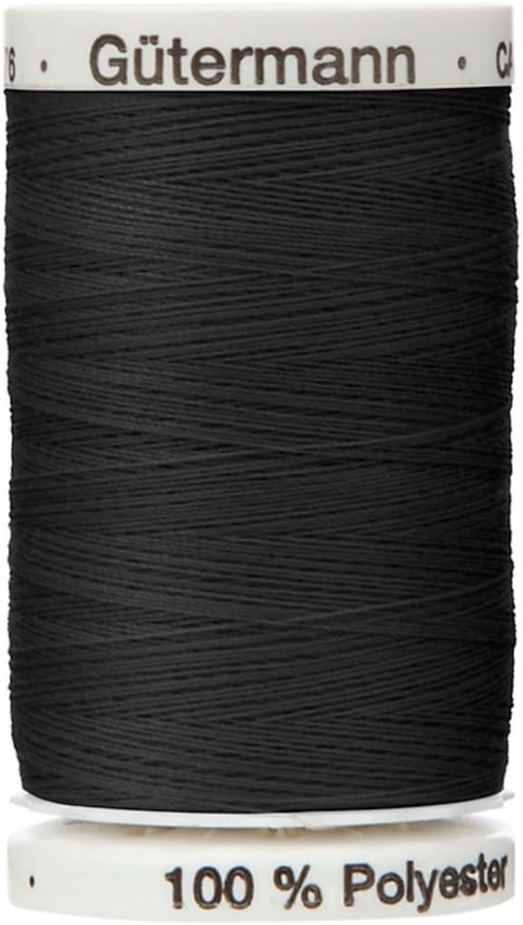 Black Colour 000 Gutermann Top Stitch Sewing Thread Extra Strong Thick Polyester Upholstery Jeans Denim Button Stitch (1 x 30 Meter Spools)
