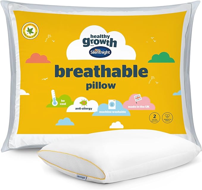 Silentnight Healthy Growth Breathable Pillow - Kids Pillow with Mesh Sides for a Refreshing Nights Sleep - Cotton, Anti Bacterial and Machine Washable, White
