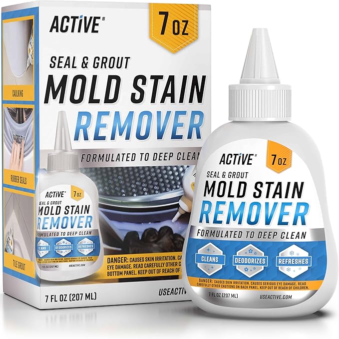 Mould Stain Remover Gel Cleaner - ACTIVE Heavy Duty Stain Cleaner for Front Loader Washing Machine Seal, Rubber Gasket, Bathroom Grout, Shower, Caulk - Front Load Washer Cleaning Solution - 7 Fl Oz
