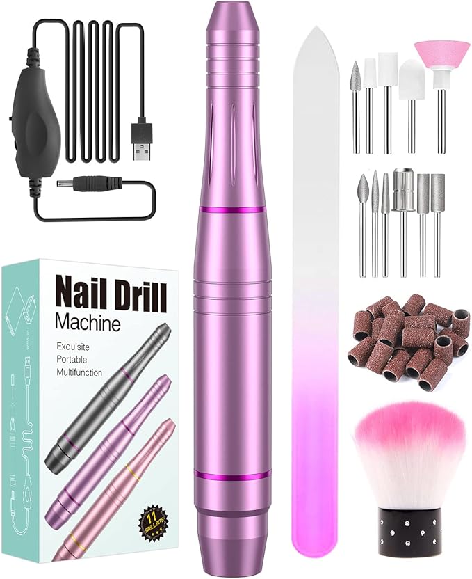 Electric Nail File, Nail Drill for Acrylic Nails Gel, Electric Nail Drill Professional 20000 RPM, 11 Drill Bits, Adjustable Speed Electric Manicure Pedicure Set for Nail Beginner Women Girl