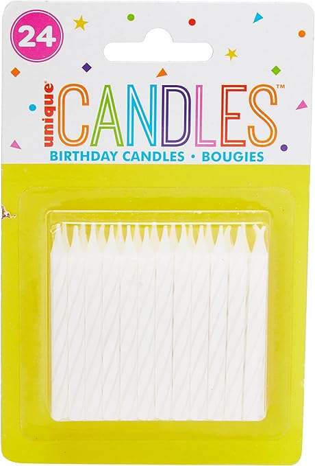 Unique Party 1905WC - Striped White Birthday Candles, Pack of 24,6 centimeters