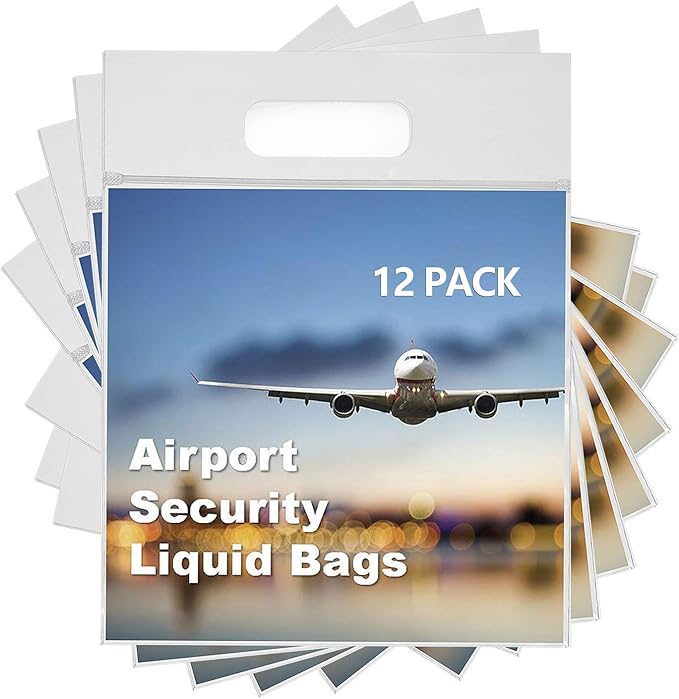 6Pcs Airport Security Liquid Bag Clear Toiletry Bag Flight Clear Liquid Bag 20cm x 20cm Airport Liquid Bags Reusable Bag Approved by EU & UK Hand Luggage Regulations
