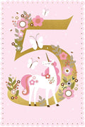 Nigel Quiney Girls 5th Birthday Card - Age 5 - Unicorn & Flowers with Gold Foil - Eco-Friendly & Recyclable - Made in Britain