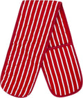 Butcher Stripe Double Oven Gloves Quilted Heavy Duty Cooking Potholder Heat Resistant Mitt 18x90cm (Red)