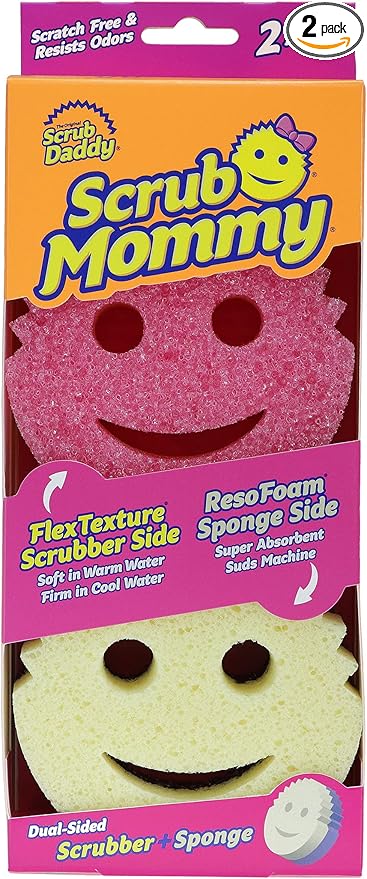 Scrub Daddy Scrub Mommy Cleaning Sponges - Dual Sided Non Scratch Sponge Scourers, Smiley Kitchen Sponges for Dishwashing & Bathroom, FlexTexture Dish Scrubber Sponge, Pink Twin Pack