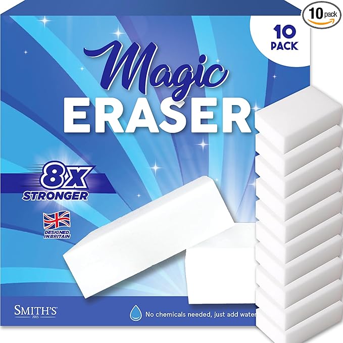 Magic Erasers for Cleaning by Smith’s | 10 Pack | Trusted by Professional Cleaners | Serving UK Homes for Over 10+ Years | 8X Stronger Than Cellulose | Chemical Free
