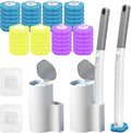 Disposable Toilet Brush 2 Pack Toilet Brush Disposable with 48 Replacement Sponge Brush Heads and Holder, Quickly and Hygiene Clean Toilets, Showers and Sinks, Bathroom Cleaning, Sink, Bathtub (48)
