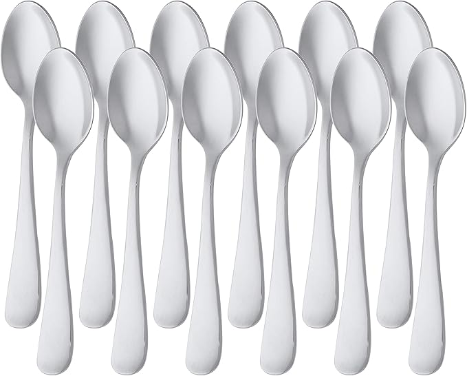 Amazon Basics Stainless Steel Coffee Spoon with Round Edge, 13.3 cm, Pack of 12, Silver