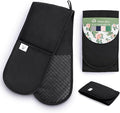 Black Double Oven Gloves Heat Resistant Silicone Oven Mitts Pair | Non-Slip Silicone Oven Gloves Double Oven Mitt | Machine Washable Thick Potholders Home & Kitchen Accessories.