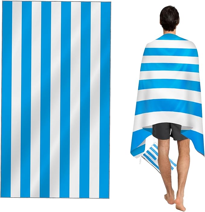 CNMTCCO Large Beach Towel for Adults with Bag - Quick Dry Microfibre - 100% Recycled Towel - Sand Free, Lightweight, Compact (160x90cm, 63x35in) (Light Blue)
