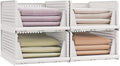 SONGMICS Stackable Wardrobe Storage, Foldable Closet Organiser, Set of 4 Pull-Out Baskets, Closet Storage and Organisation, Bedroom, Office, Bathroom, White LPC400WZ01