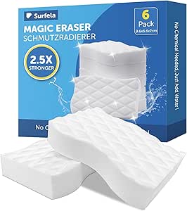 6 Pack Magic Eraser Sponge for Walls - 9.6×6.6×2cm, White Magic Sponges for Cleaning with 2.5X Stronger, Melamine Sponge for All Household Surfaces, Kitchens, Bathrooms, Walls, Shoes