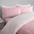 OHS Double Bedding Covers Geometric Print, Ultrasoft Warm Stylish Versatile Geo Modern Minimalist Style Reversible Quilt Duvet Cover Pillowcases Luxury, Blush - Double Duvet