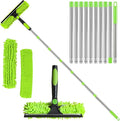 4.5M Window Squeegee Cleaner Tool Kit with Long Handle, 2 in 1 Extendable Window Cleaning Kit with Squeegee and Microfiber Cloth for Indoor/Outdoor High Window, Wall and Car (Green)