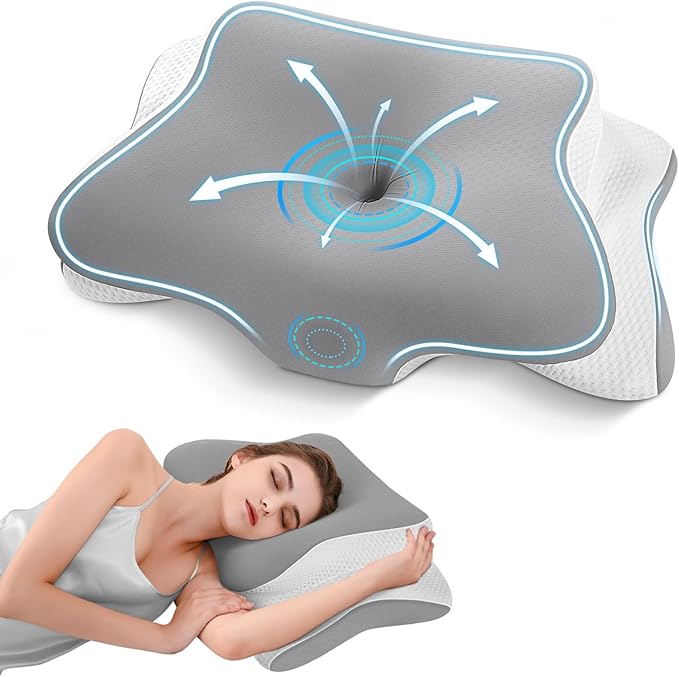 A-Pce Memory Foam Pillow, Ergonomic Orthopedic Pillows for Neck and Shoulder Pain, Cervical Neck Support for Side/Back/Stomach Sleepers, with Washable Cooling Silk Pillow case, Grey