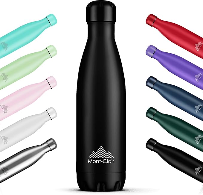 Mont-Clair l'O Stainless Steel Water Bottle, Vacuum Insulated - BPA Free, 12h Hot & 24h Cold Drinks, Metal Water Bottle 500ML Leakproof, Ideal for Adult, Kids, Running - Black