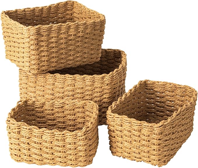 Wicker Basket, Revivoer Set of 4 Small Wicker Hamper for Gifts, Multifunctional Storage Baskets Empty for Bedroom Home Office