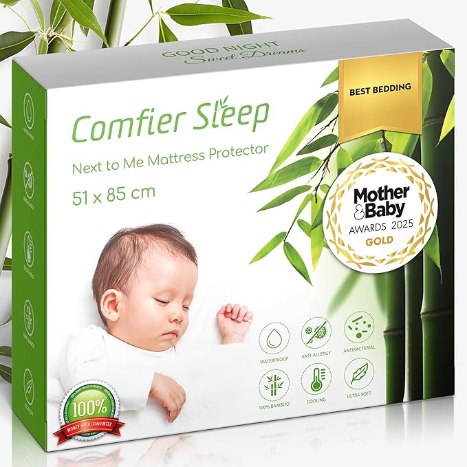 Next to Me Crib Mattress Protector 51x85cm – Waterproof Bamboo Fitted Cover – Soft Breathable Next to Me Mattress Protector – Hypoallergenic Baby Sheet for Cot Bed